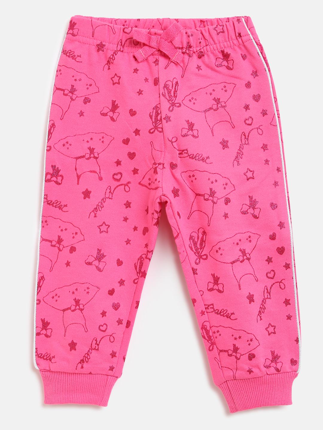 Girls Printed French Terry Sweatpants-Pink